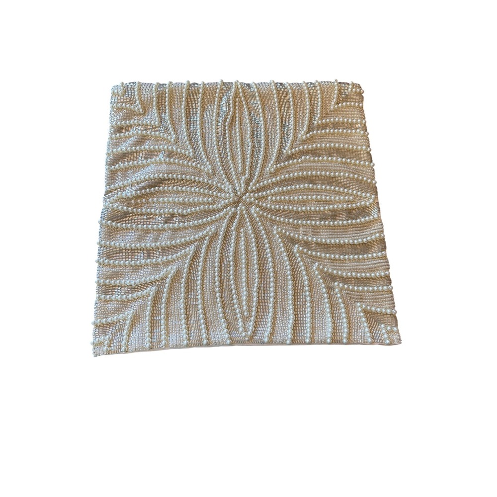 LoveShackFancy Pottery Barn Pillow Cover Cream Pearl Beaded Floral 18x18 Sham